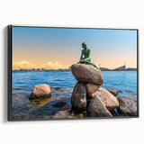 Black and white wall art of a vintage Danish landscape on framed canvas, suited for bedroom decor.