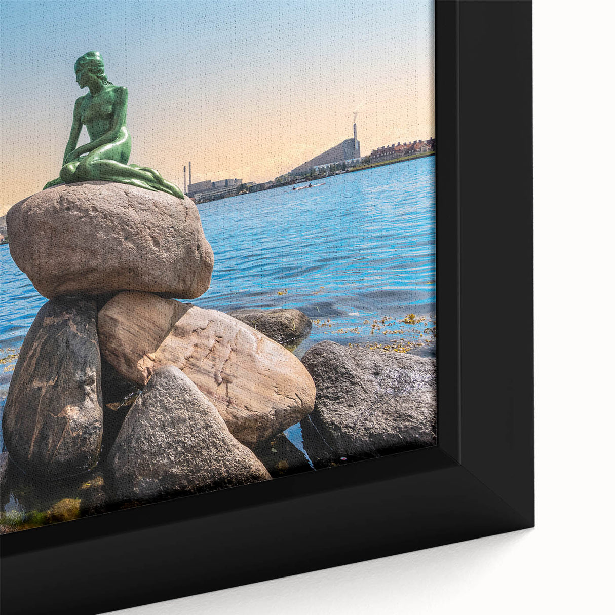 Extra large framed canvas featuring textured, colorful art of a European Denmark scenery in black.