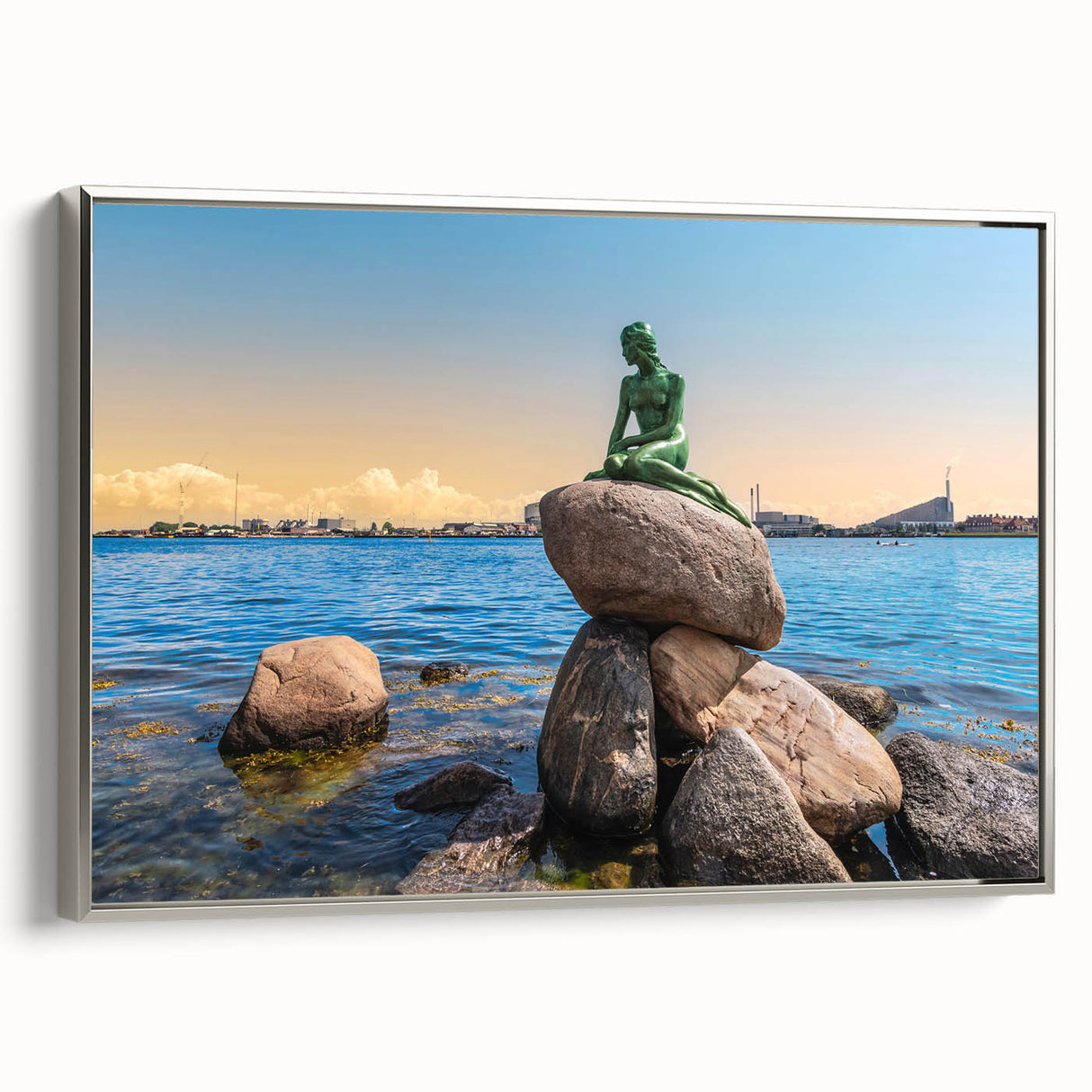 Framed canvas of a vintage Danish landscape in muted colors, ideal for adding a touch of history to any room.