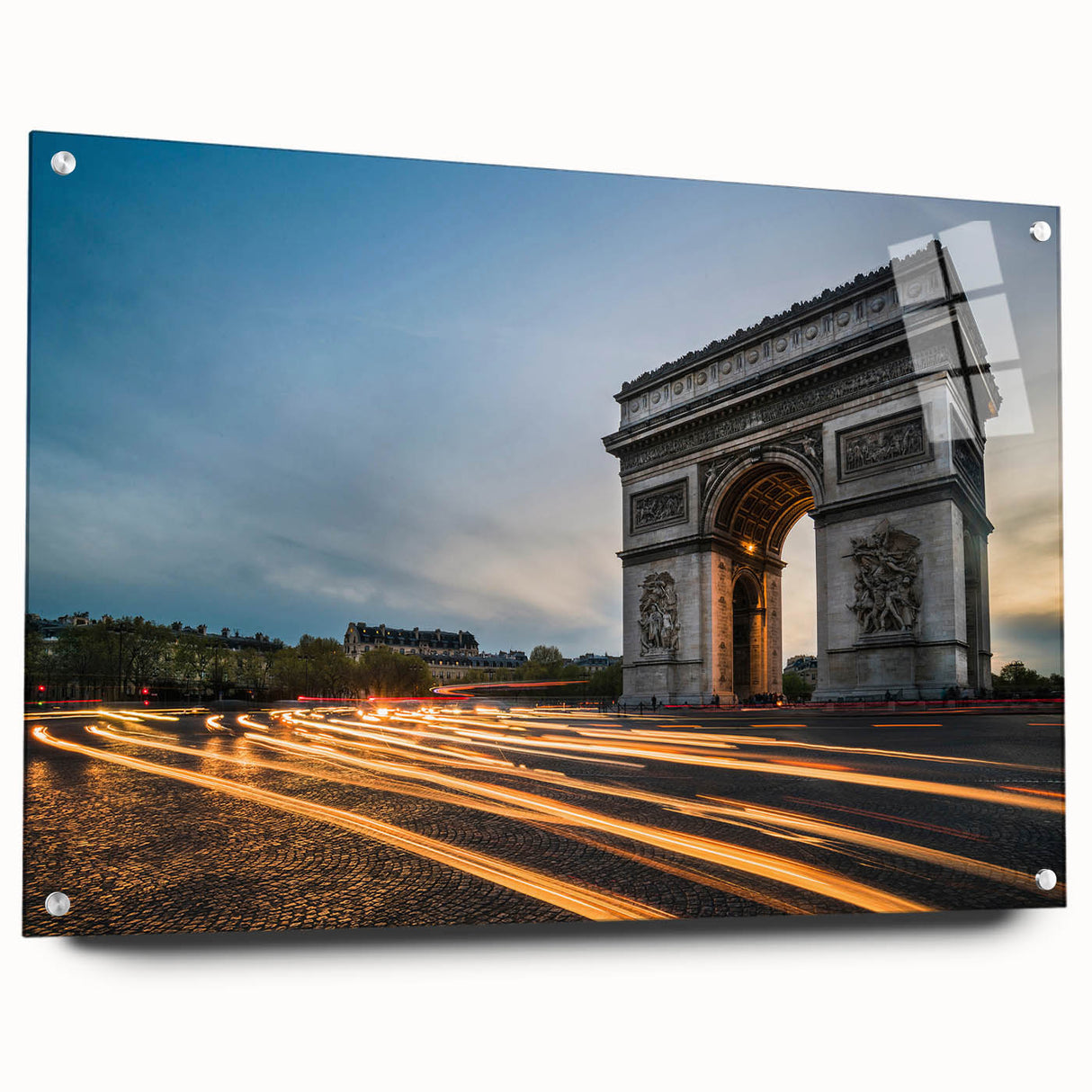 Acrylic print of a Parisian landscape in muted watercolor tones, suitable for bedroom or dining room decor.