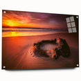 Acrylic print of a Lithuanian landscape, featuring muted green and blue tones, ideal for bedroom or dining room decor.