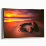 Landscape art painting of a European scenery on framed canvas, featuring muted earth tones with vintage poster style.