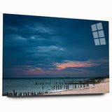 Acrylic print of a large abstract depiction of Yucatán, Mexico in blue and green tones.