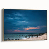 Framed canvas featuring a vintage-style landscape painting of Yucatan, Mexico with black and gold tones.
