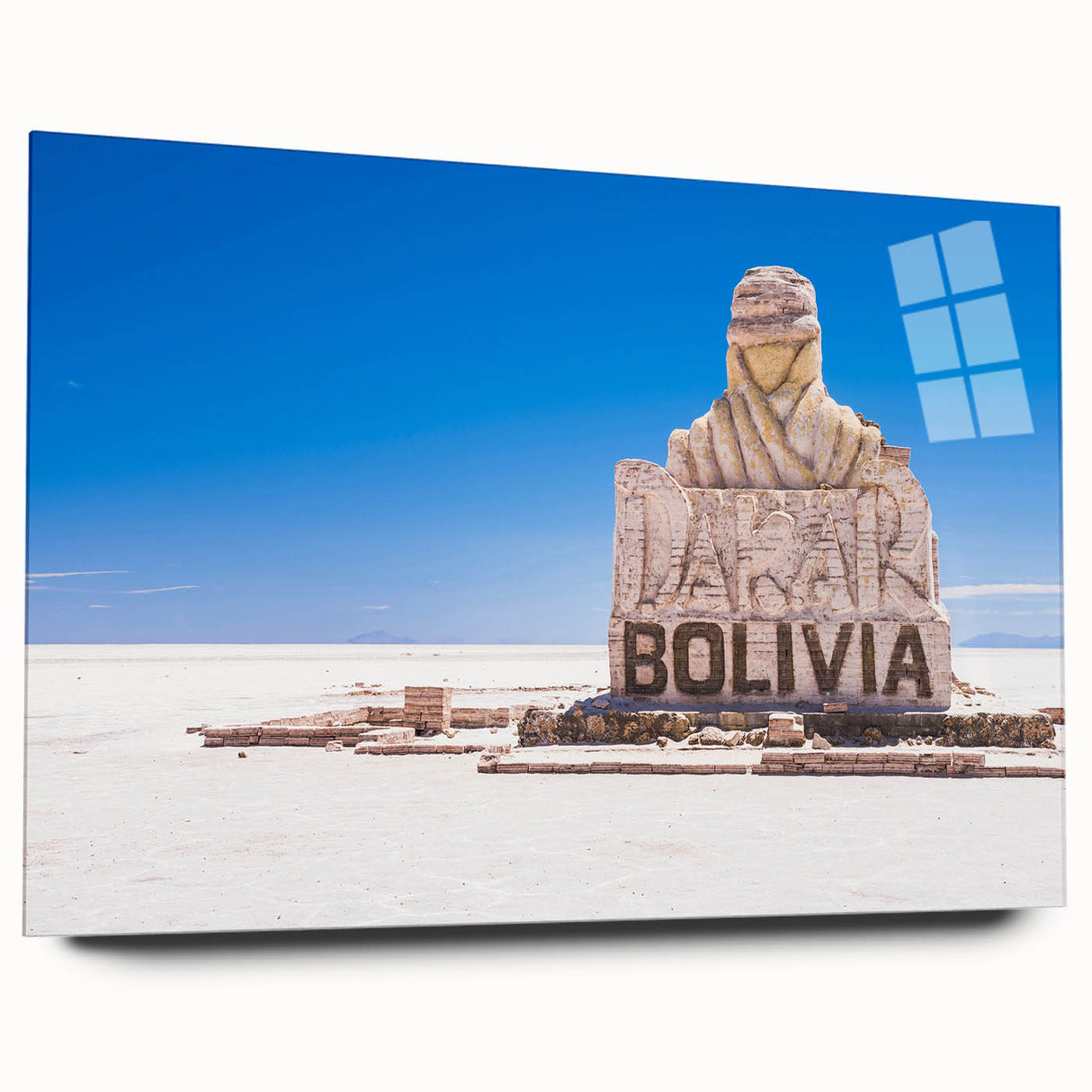 Large abstract depiction of Bolivia scenery in muted earth tones on acrylic glass, suitable as bedroom or dining room art.