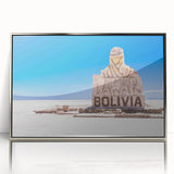 Mid-century modernist art of a Bolivian landscape in acrylic, framed in silver, ideal for nursery wall art.