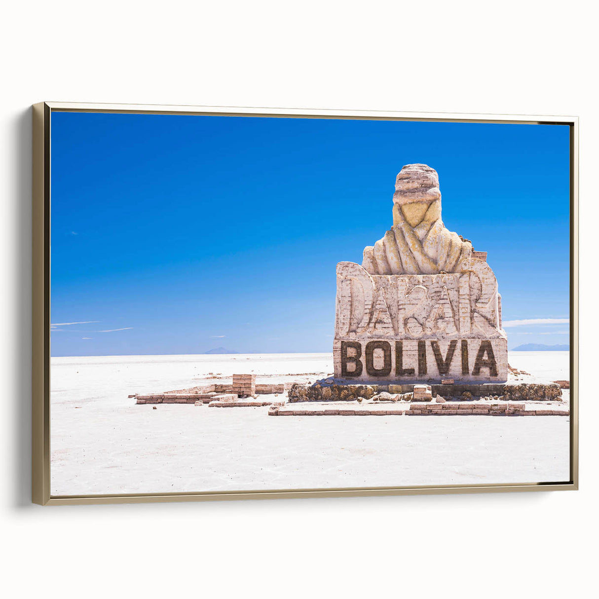Framed canvas of a vintage-style Bolivian landscape in black and gold, ideal for bedroom wall art.