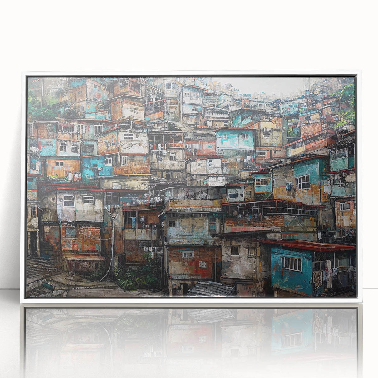 Art Deco poster of a Brazilian landscape in muted earth tones on a white framed acrylic, ideal for modern art wall decor.