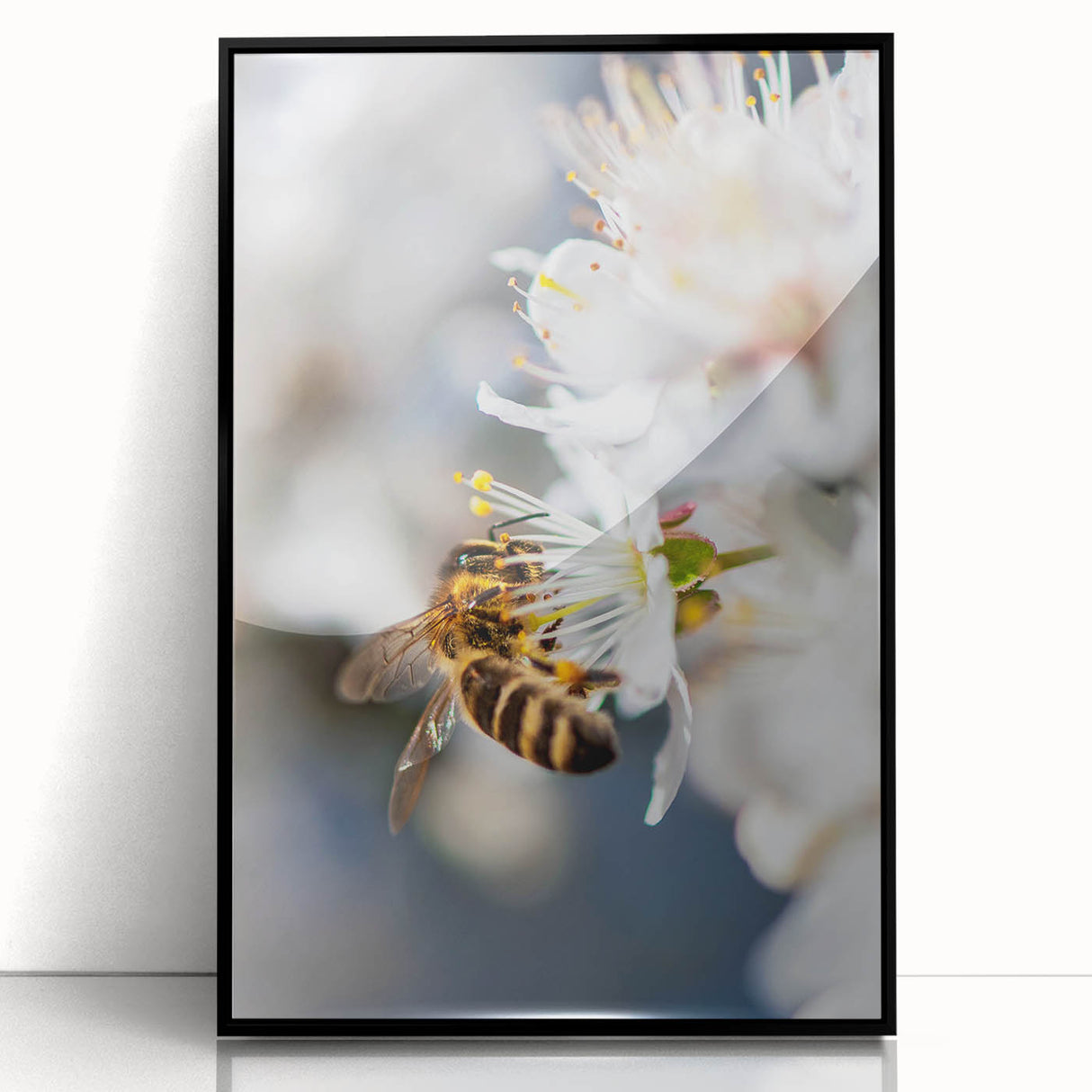 Large abstract wall art featuring swirling spring hues in a mid-century modernist style, acrylic print in a black frame.