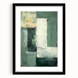 Abstract minimalist wall art framed in black with a mat, showcasing geometric patterns and subtle color gradients, perfect for modern decor.