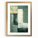 Abstract minimalist wall art framed in gold with a mat, showcasing geometric patterns and soft color tones, perfect for modern home decor.