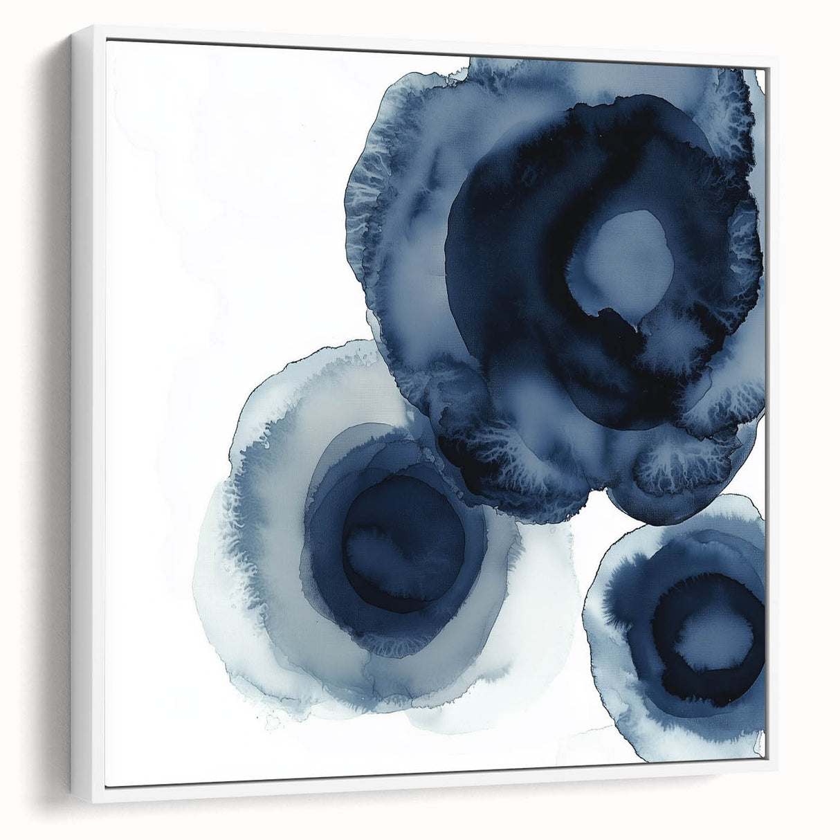 Modern Abstract Wall Art – Navy Blue Floral-Inspired Ink Design