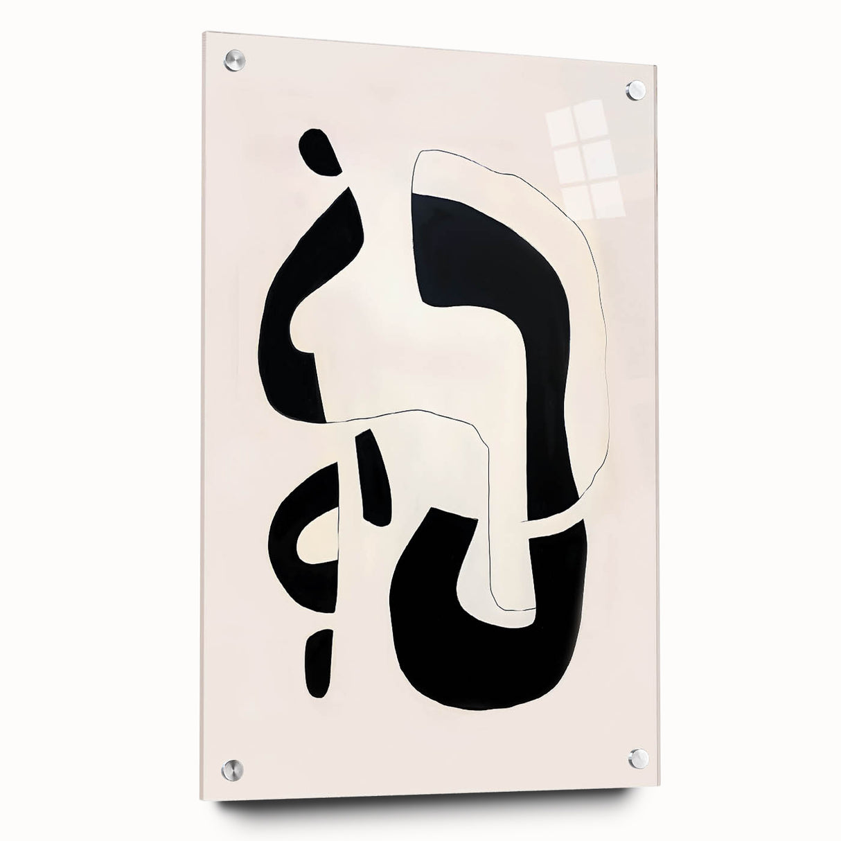 Abstract minimalist wall art featuring geometric shapes in soft pastel colors, printed on acrylic glass to enhance modern decor aesthetics. Perfect for contemporary living spaces.