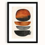 Abstract minimalist wall art framed in black with a white mat, showcasing geometric shapes and soft neutral tones, ideal for modern home decor.