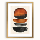 Abstract minimalist wall art framed with a mat, showcasing a gold border and a contemporary design. Ideal for modern home decor or office spaces.