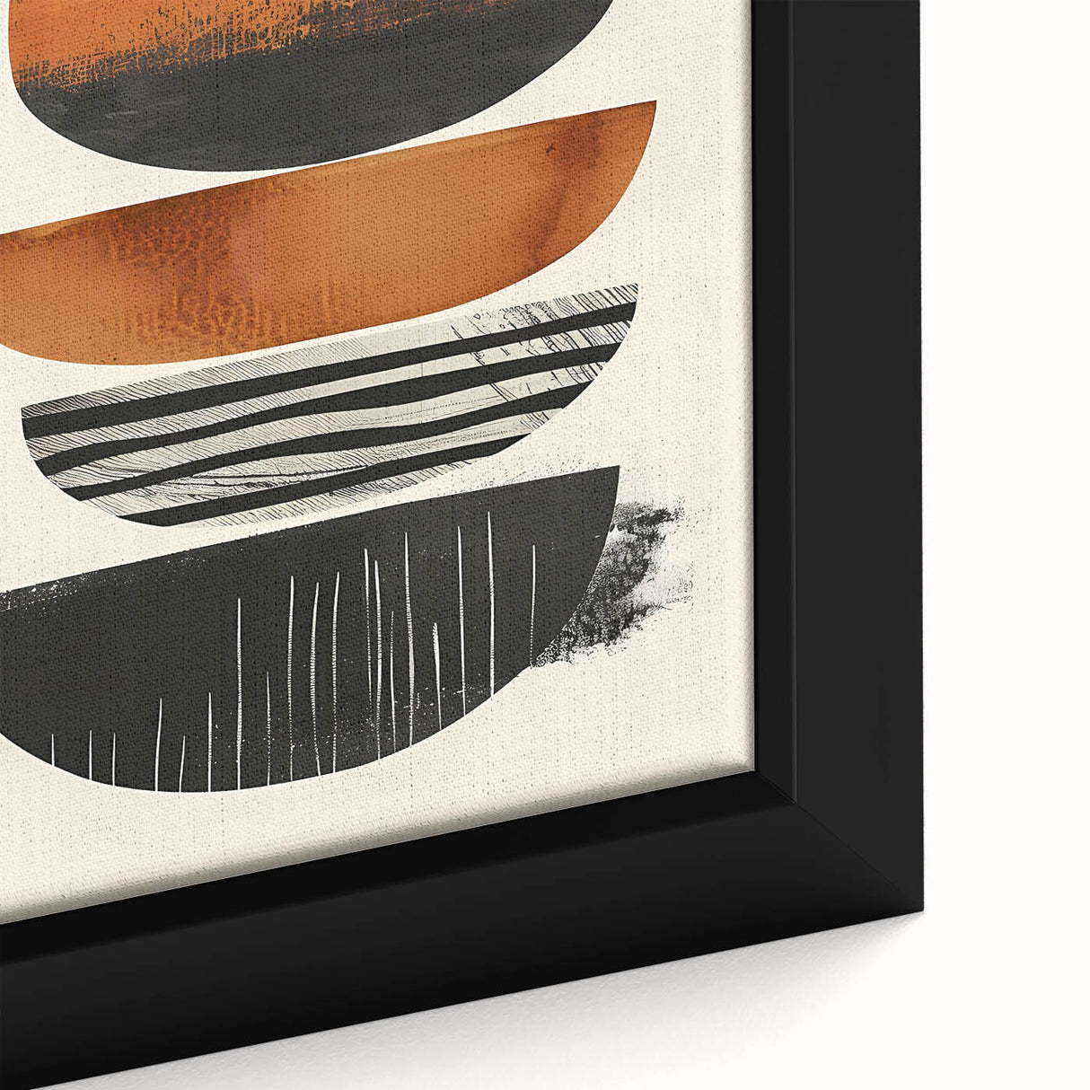 Close-up of minimalist abstract wall art featuring soft pastel colors and geometric shapes, elegantly framed and ready to enhance modern decor.