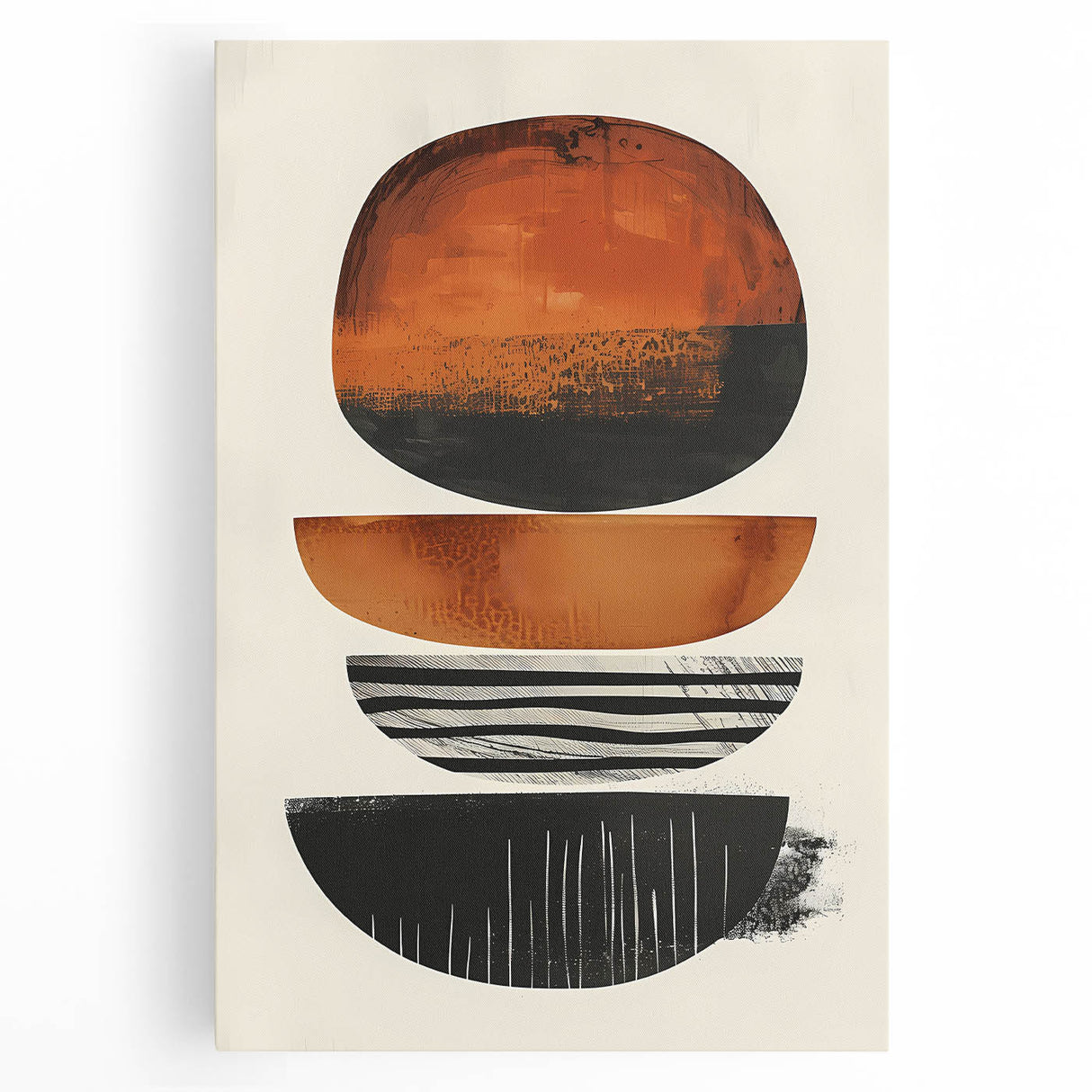 Abstract minimalist wall art on stretched canvas, showcasing soft pastel colors and geometric patterns, perfect for modern home decor. Ideal for creating a serene atmosphere in living spaces.