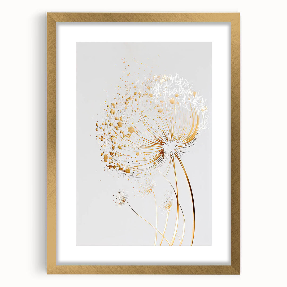Elegant Golden Dandelion - Modern Living Room Canvas Wall Art
