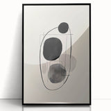 Framed black minimalist wall art featuring abstract design with clean lines and bold shapes, set against a neutral background, perfect for modern decor.