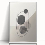 Framed abstract minimalist wall art in a white acrylic frame, showcasing a contemporary design with soft color gradients and geometric shapes, ideal for modern home decor.
