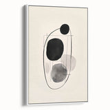 Framed abstract minimalist wall art in a modern white frame, showcasing soft pastel colors and geometric shapes, perfect for contemporary home decor.