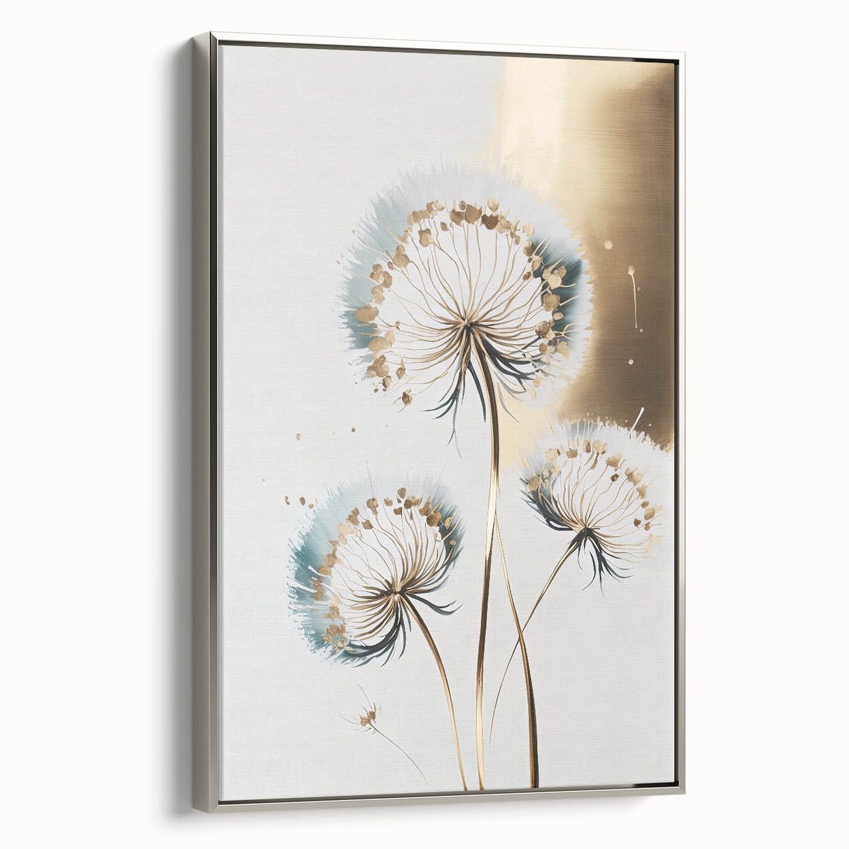 Teal & Gold Dandelion - Modern Living Room Canvas Wall Art
