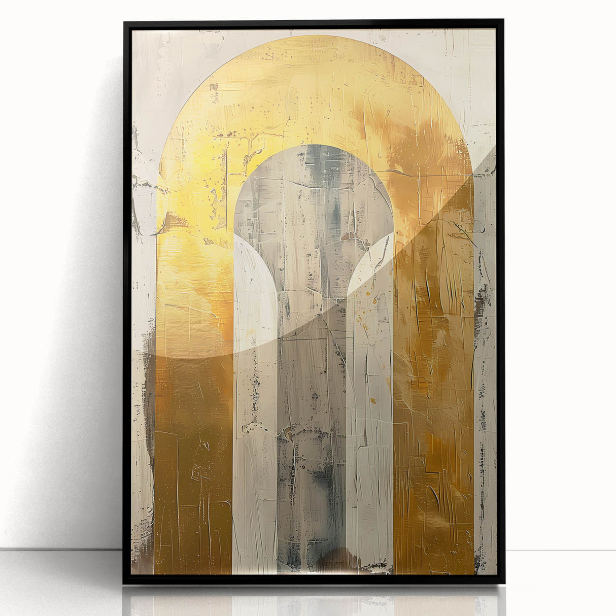 Framed abstract minimalist wall art with black acrylic front, showcasing geometric patterns and a sleek design, perfect for modern home decor.