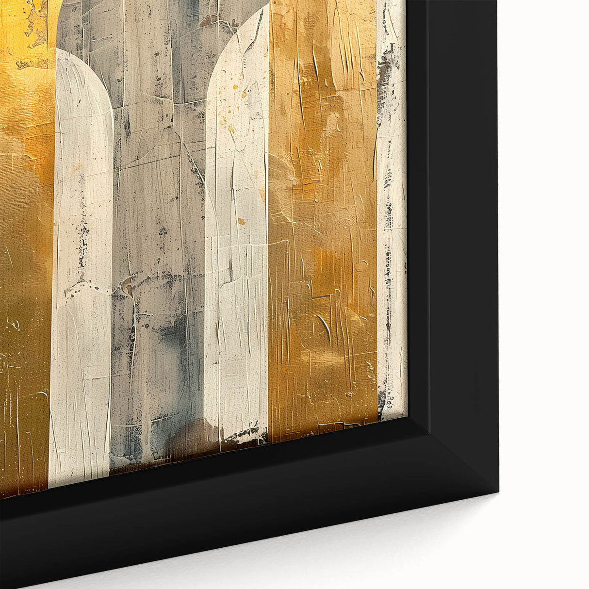 Close-up of a framed abstract minimalist wall art piece showcasing soft pastel colors and geometric shapes, perfect for modern home decor.