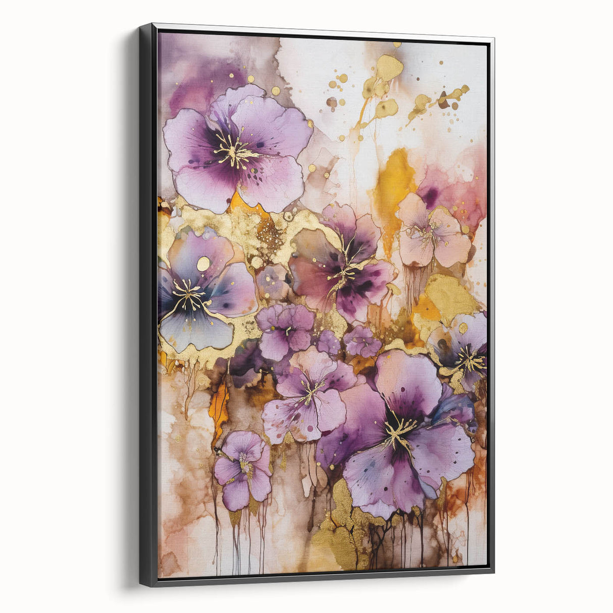 Purple & Gold Floral Elegance - Modern Living Room Canvas Art
