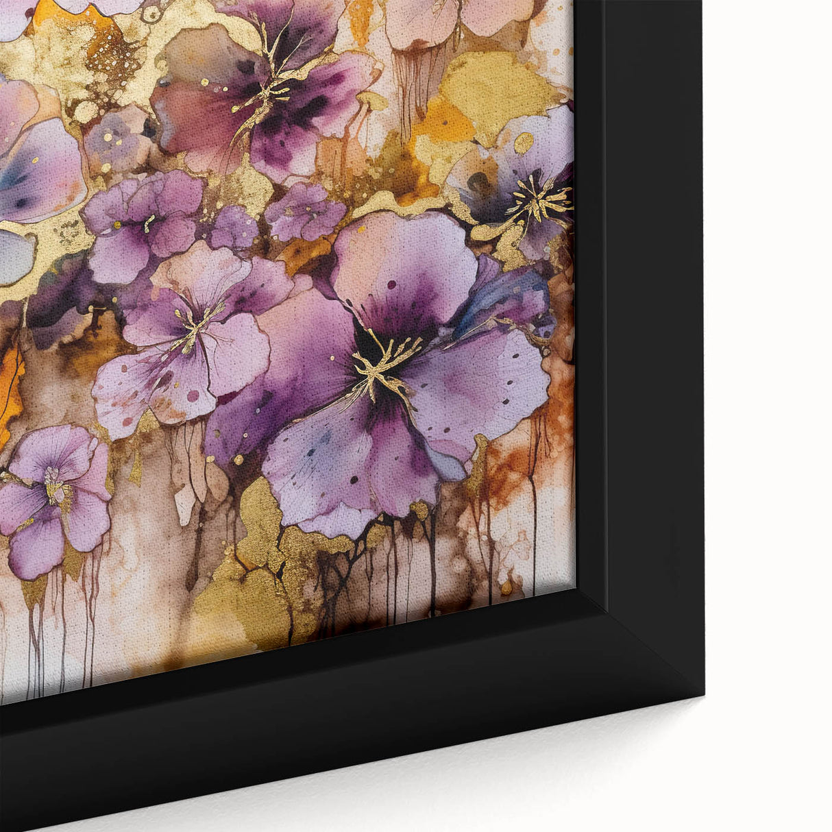 Purple & Gold Floral Elegance - Modern Living Room Canvas Art