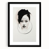 Abstract minimalist wall art design featuring a black frame and white mat, showcasing geometric shapes and soft lines, ideal for modern home decor.