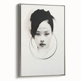 Framed abstract minimalist wall art in silver color, showcasing a geometric design with clean lines, perfect for modern home decor. Side view highlights the depth and texture of the canvas.