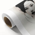 Abstract minimalist wall art on rolled canvas showcasing soft blue and white hues, elegantly packaged in a protective cardboard tube for easy display.