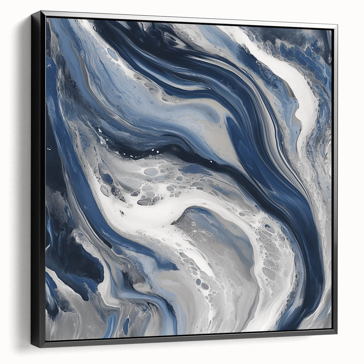 Modern Abstract Wall Art – Navy and Gray Fluid Acrylic Canvas