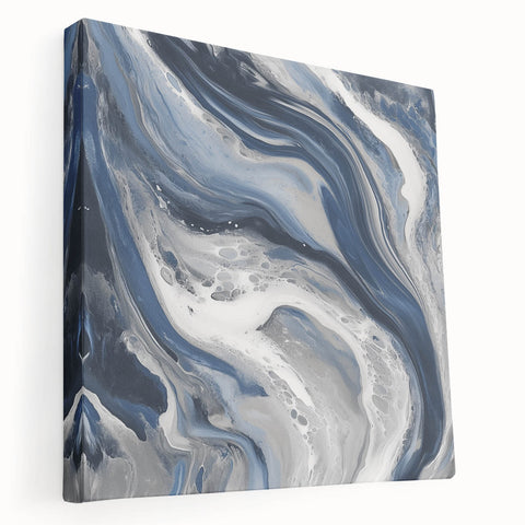 Modern Abstract Wall Art – Navy and Gray Fluid Acrylic Canvas