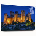 Acrylic landscape artwork depicting a majestic castle viewed from the side, elegantly displayed with decorative pins, showcasing vibrant colors and intricate details.