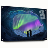 Acrylic glass landscape art depicting vibrant cave formations with intricate details, presented in a side view showcasing depth and color, ideal for modern decor.