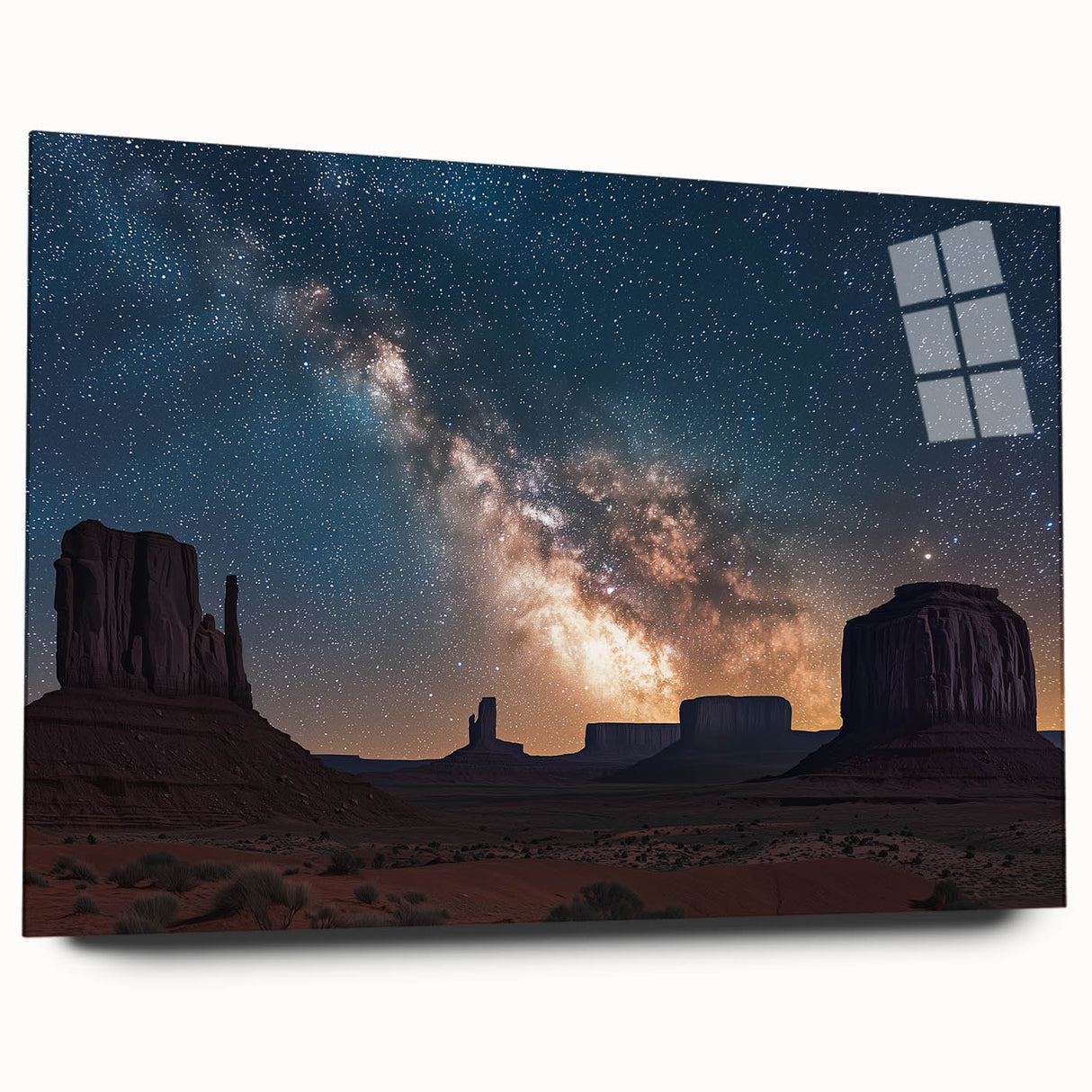 Acrylic glass artwork showcasing a vibrant cliff landscape view, featuring rich colors and textures, ideal for modern home decor, mounted without pins.