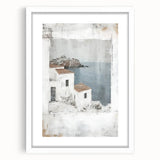Abstract architecture wall art framed in white with a mat, showcasing geometric shapes and soft colors, ideal for modern home decor or office aesthetics.