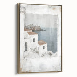 Framed abstract architecture wall art featuring a gold color palette, showcasing intricate geometric patterns and textures, perfect for modern decor.
