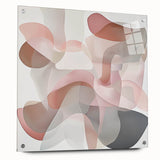 Abstract geometric acrylic glass art piece showcasing vibrant colors and intricate patterns, displayed side view with metallic pins, perfect for modern decor.