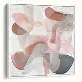 Abstract geometric framed canvas artwork showcasing a modern design with white and subtle color accents, ideal for contemporary home decor. Perfect for enhancing artistic ambiance in living spaces.