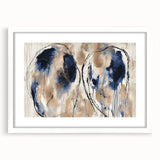 Abstract splatter art frame with a white mat, showcasing vibrant paint splashes in blue, red, and yellow, perfect for modern home decor or gallery walls.