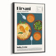 Black and white framed canvas depicting vintage poster art of various food dishes, suitable for bedroom wall decor.