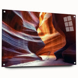 Acrylic artwork depicting stunning canyons in vibrant colors, showcased in a side view with decorative pins. Ideal for modern home decor and art collectors.