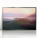 Framed acrylic artwork showcasing vibrant landscapes and fields in silver tones, adding a modern touch to home decor. Ideal for living rooms or offices.