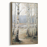 Framed canvas artwork showcasing a stunning landscape design with gold accents, presented in a side view, ideal for home decor and art enthusiasts.