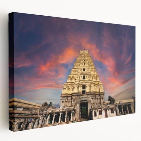 Stretched canvas featuring a scenic view of an Indian landscape in vibrant green and blue tones, ideal for kitchen wall art.