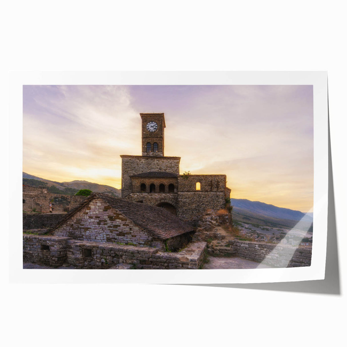 Extra large rolled print of a floral Albanian landscape, in pastel shades, ideal for art wall dining room.