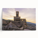 Black and white photograph of a European cityscape on a large stretched canvas, ideal for kitchen wall art.